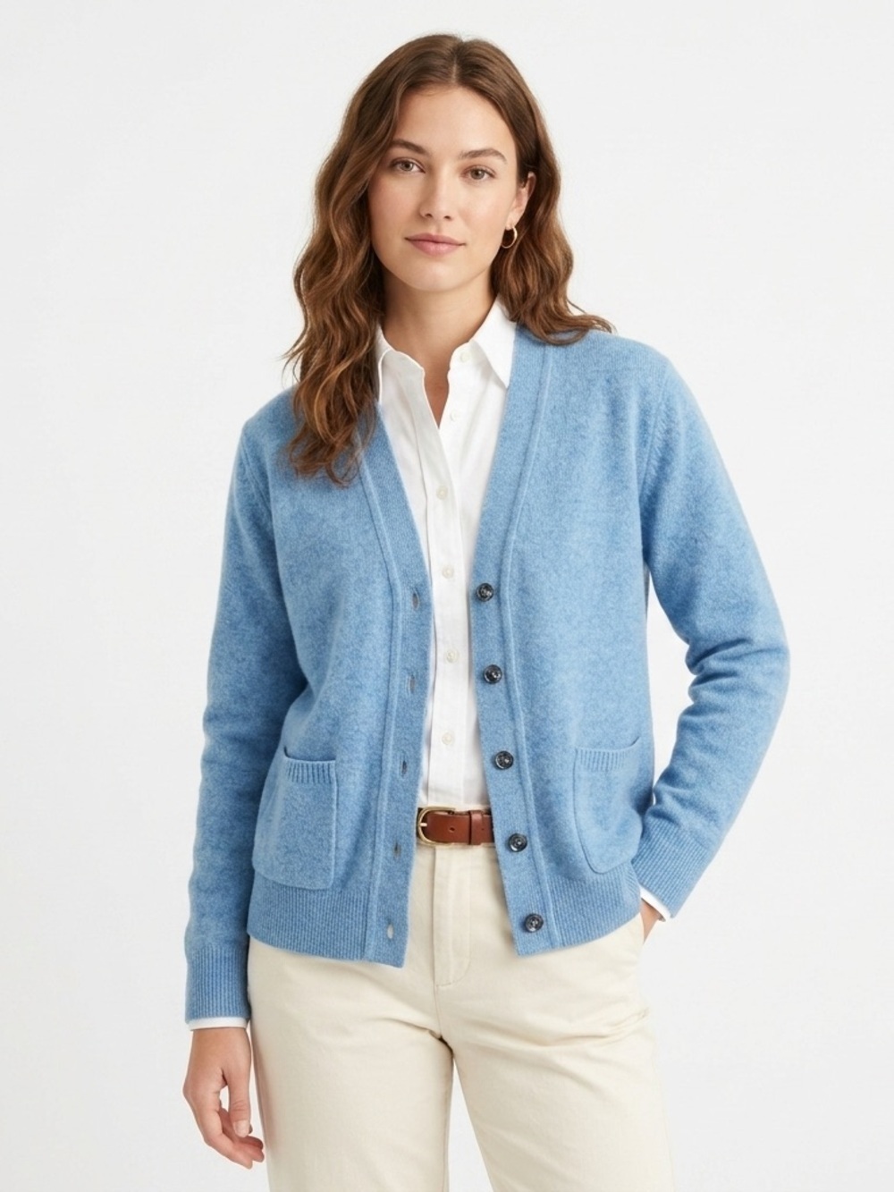 Murray Brothers V Neck Cardigan Vintage Pocket Pure Wool Light Blue 46